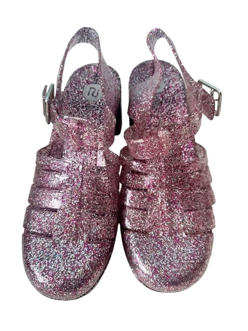 River Island Pink Glitter Jelly Block Heel Sandals